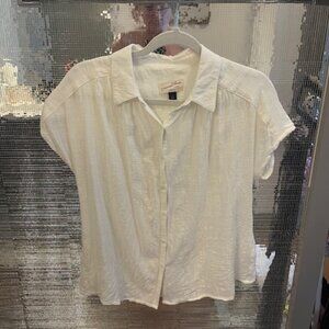 Cream Short Sleeve Collared Button Up
